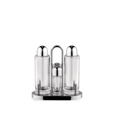 Alessi-Set for oil, vinegar, salt and pepper in 18/10 stainless steel and glass
